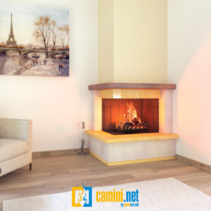 Camino rustico FILO con rivestimento angolare