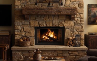 Camini a legna con rivestimento in pietra naturale per case rustiche